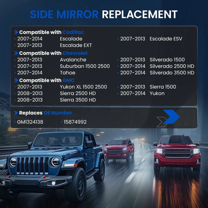 Heated Signal Driver Left Side Mirror Glass for Cadillac Escalade (2007–2014)