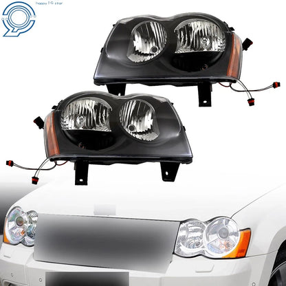 Pair of Black Housing Headlight Assemblies for Jeep Grand Cherokee 2005-2007