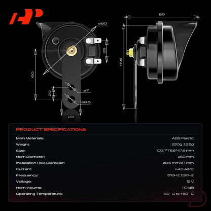 80mm Snail Horn in Black for Honda Civic