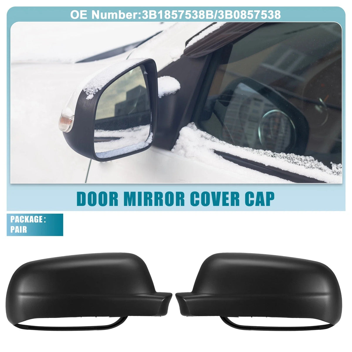 1 Pair Rearview Mirror Cover Cap for Volkswagen Jetta (NO.3B1857538B/3B0857538)