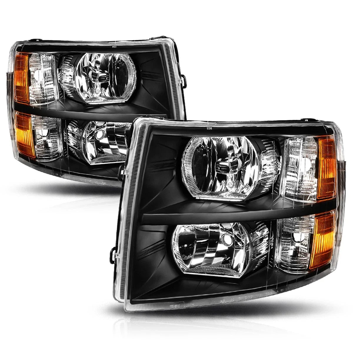 Headlight Lamps Replacement for Chevy Silverado (2007–2014) Black Housing Amber Corner