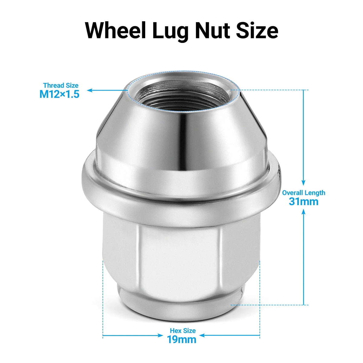Set of 20 Chrome Wheel Lug Nuts 12x1.5 for Ford EcoSport Focus Fusion