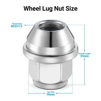 Set of 20 Chrome Wheel Lug Nuts 12x1.5 for Ford EcoSport Focus Fusion