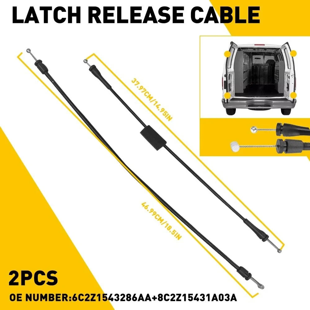 Set of 2 Upper & Lower Door Latch Cables for Ford E150 E250 E350 E450 (1992–2009)