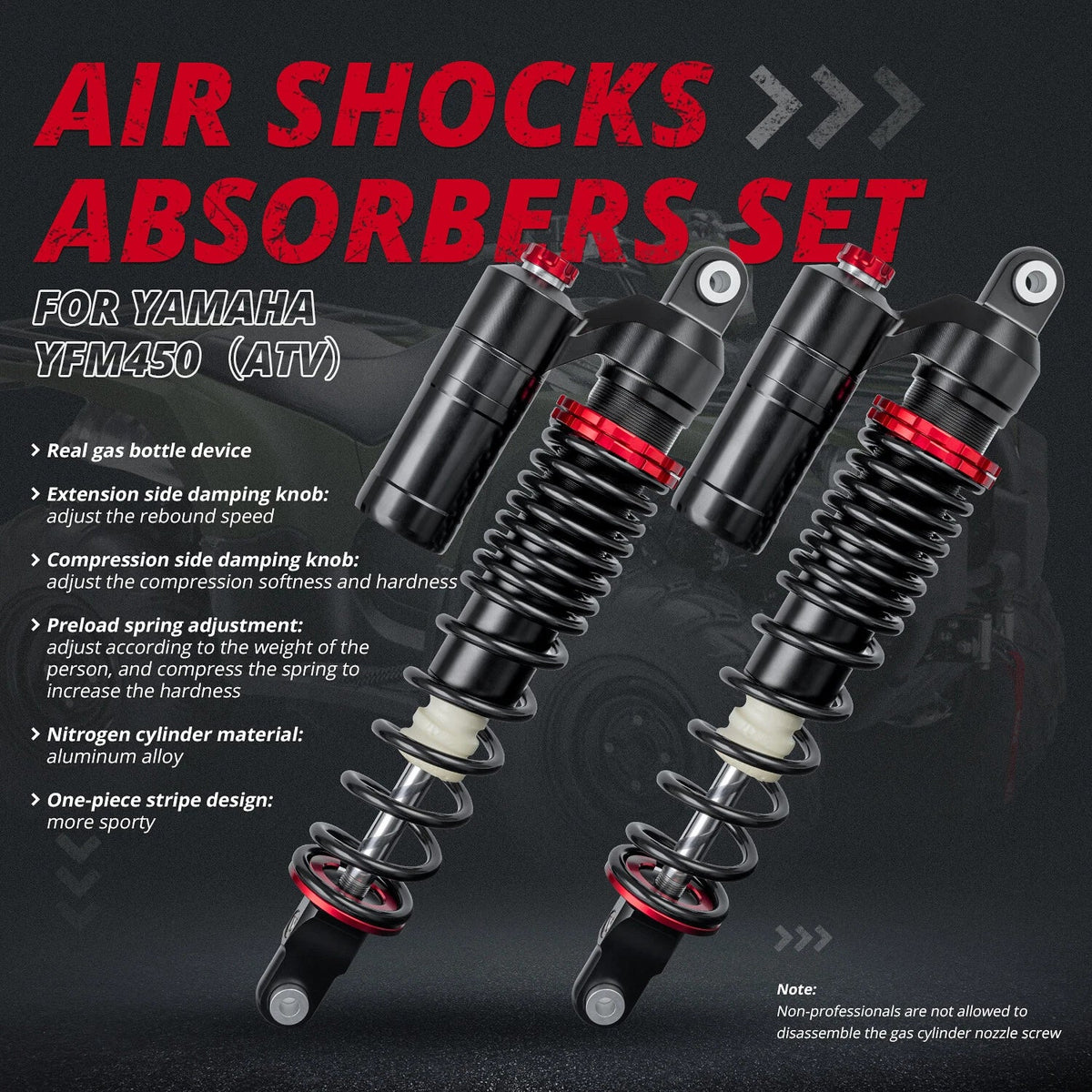 Front and Rear Adjustable Shocks for Yamaha YFZ450 (2004–2023)
