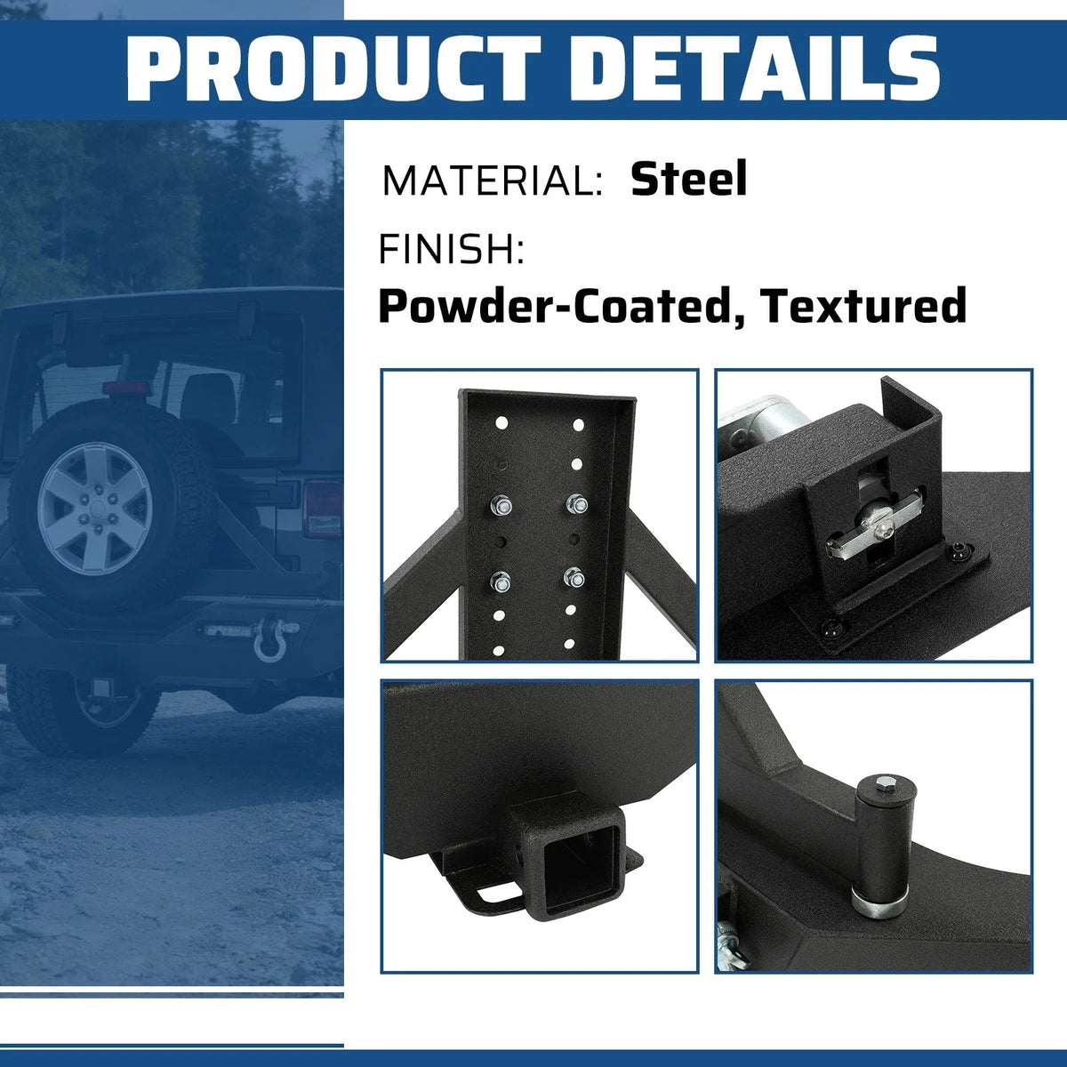 Tire Carrier Rear Bumper with LED for Jeep Wrangler JK 2007-2018