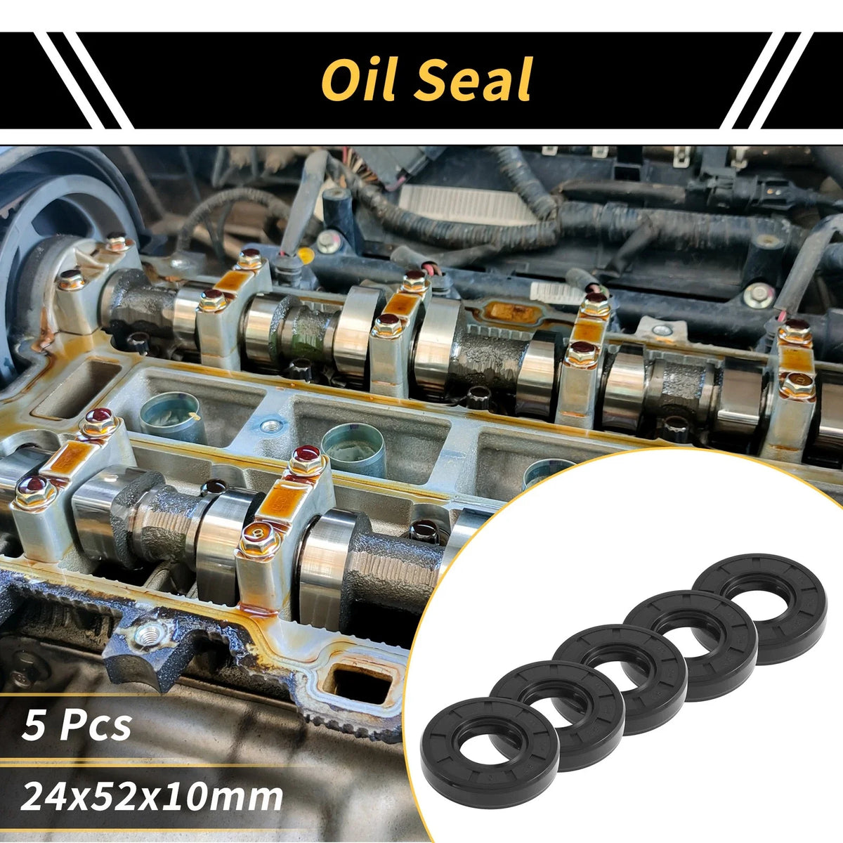 Set of 5 Oil Seal Rotary Shaft Seal NBR Rubber 24x52x10mm