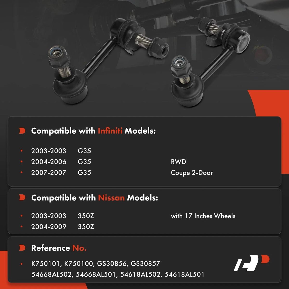 2 Front Stabilizer Links for Nissan 350Z & Infiniti G35 2003-2007