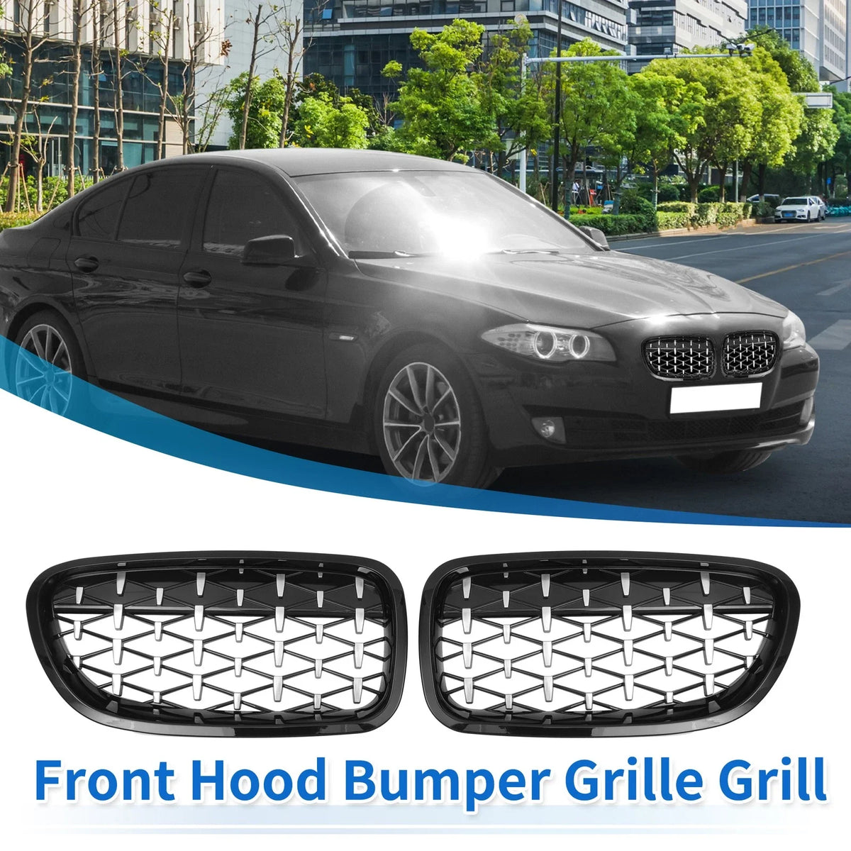 Pair Front Hood Bumper Grille for BMW 528i 535i 550i xDrive (2011–2017)