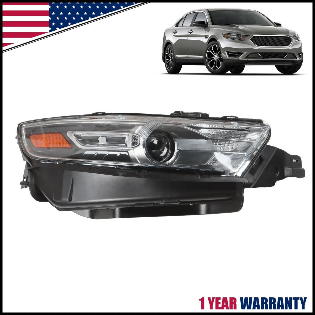 Right Halogen Headlight with Gray Trim for 2013-2014 Ford Taurus