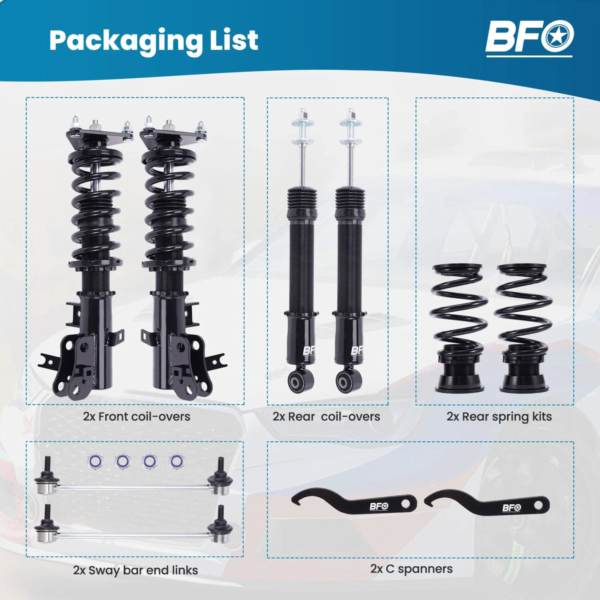 BFO Adjustable Coilover Suspension Kit for Honda Civic (2012–2015)