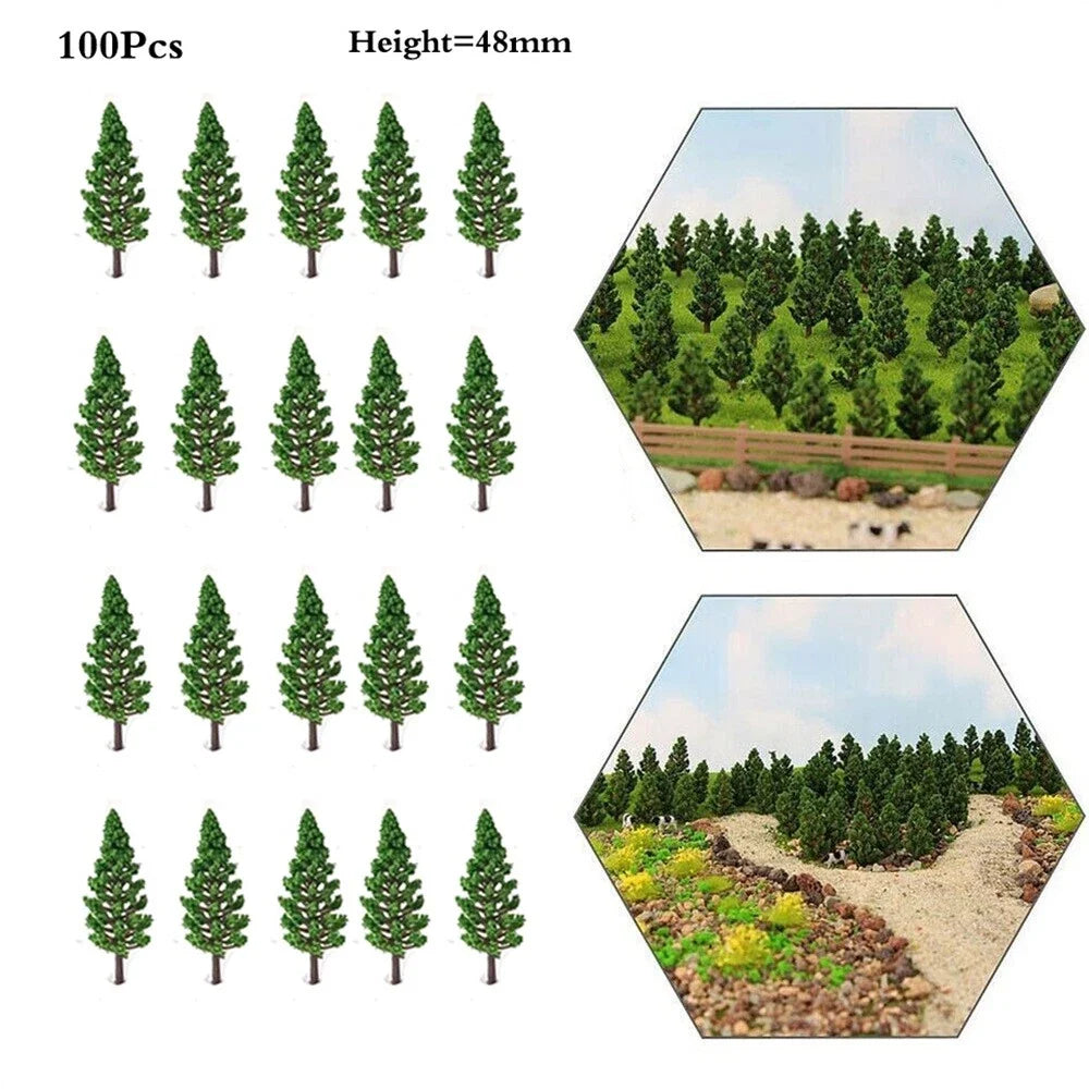 100Pcs 4.8cm Pine Trees for N-Scale Train Railroad Layout