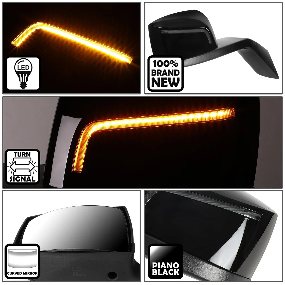 Sequential LED Signal Side Hood Mirror Chrome for Volvo VN (2004–2018)