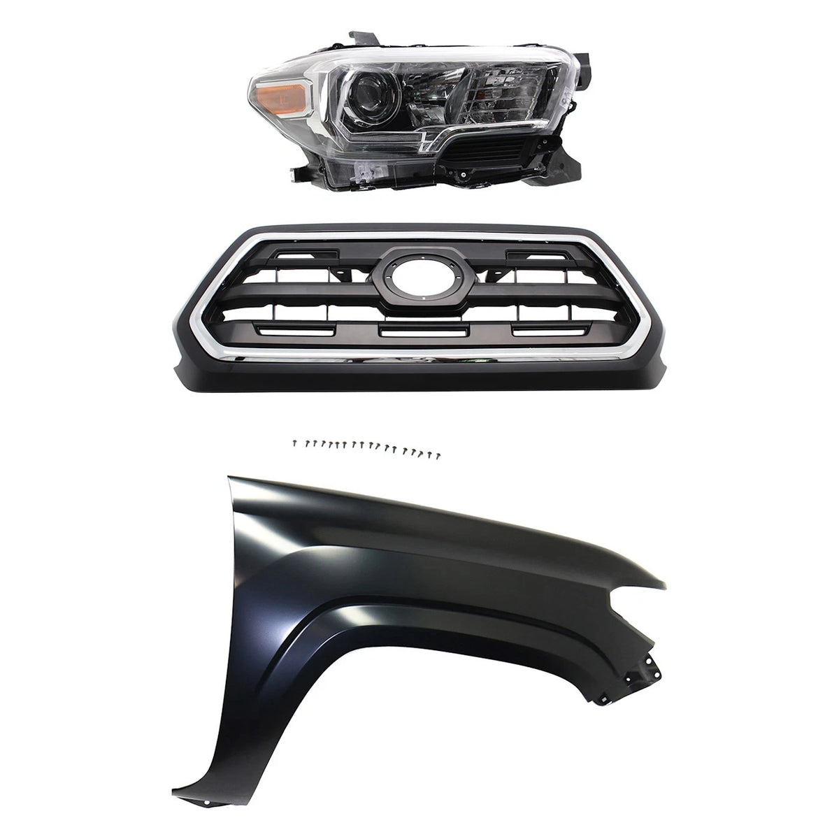 Grille Kit for Toyota Tacoma (2016–2017) Chrome/Black with RH Fender & Headlight