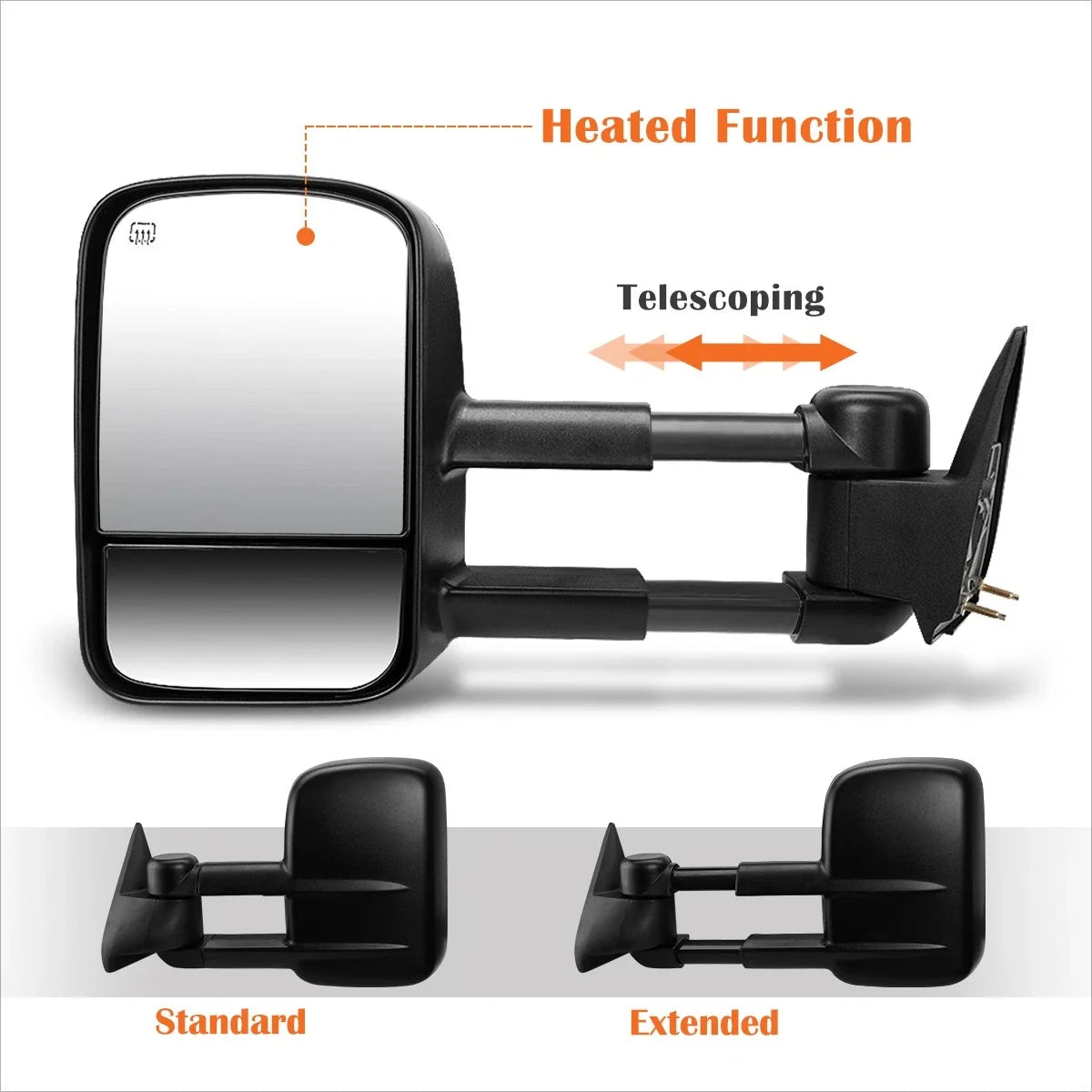 Side Towing Mirror - Black, Heated for Chevy Silverado/GMC Sierra (03-06)