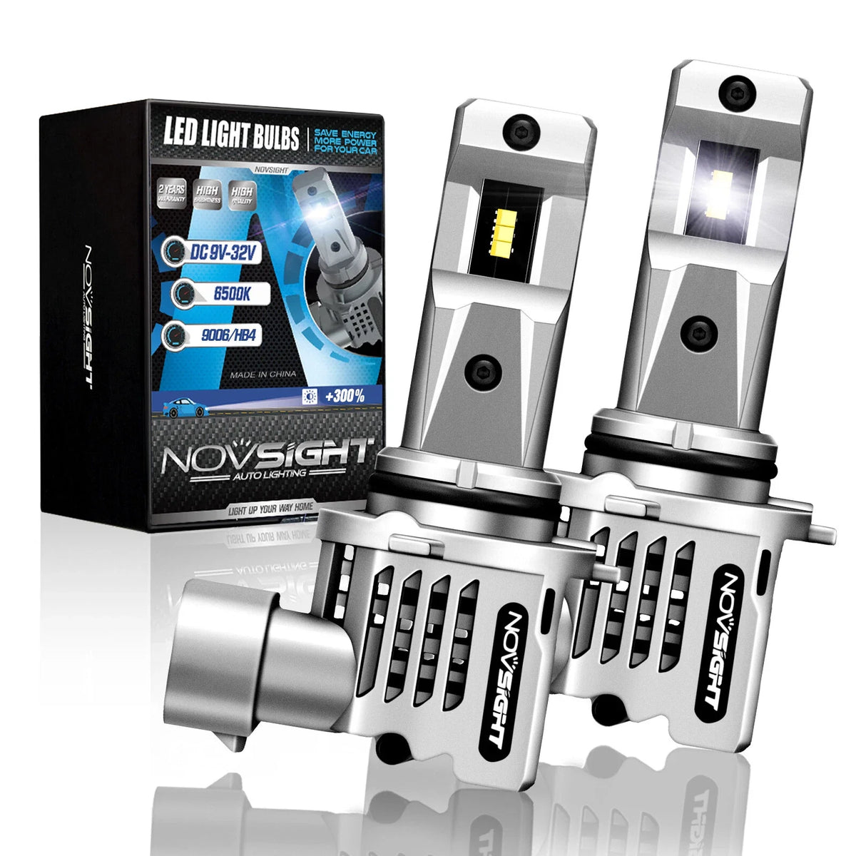 NOVSIGHT 2X HB4 9006 LED Headlight Bulbs (55W, 6500K, 12000LM)