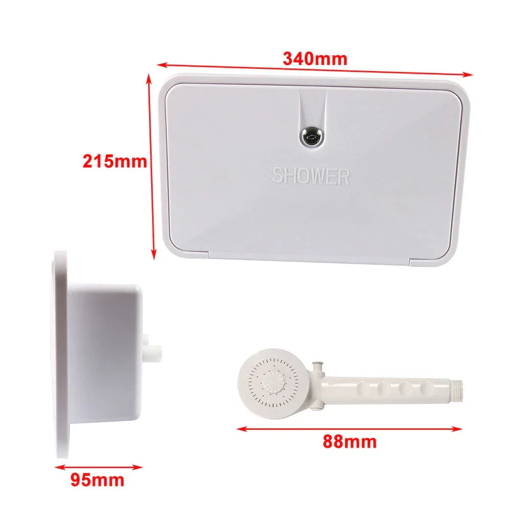 RV Camper Trailer Outdoor Faucet Shower Box Kit - White