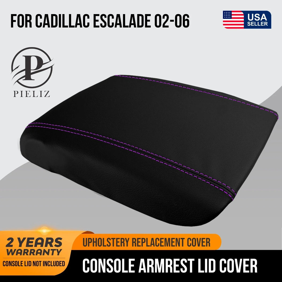 Leather Console Armrest Cover for Cadillac Escalade (2002–2006) Purple Stitch