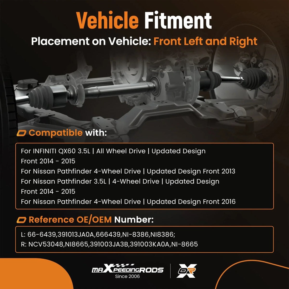 Front Pair of CV Axle Shaft Assemblies for Nissan Pathfinder 2013-2014