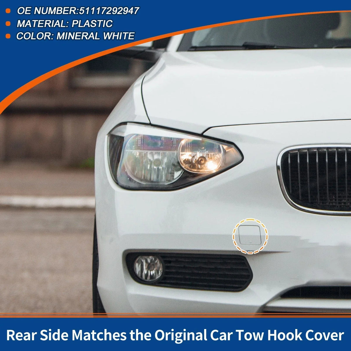 Tow Hook Cover for Front Bumper - BMW 1 Series Mineral White