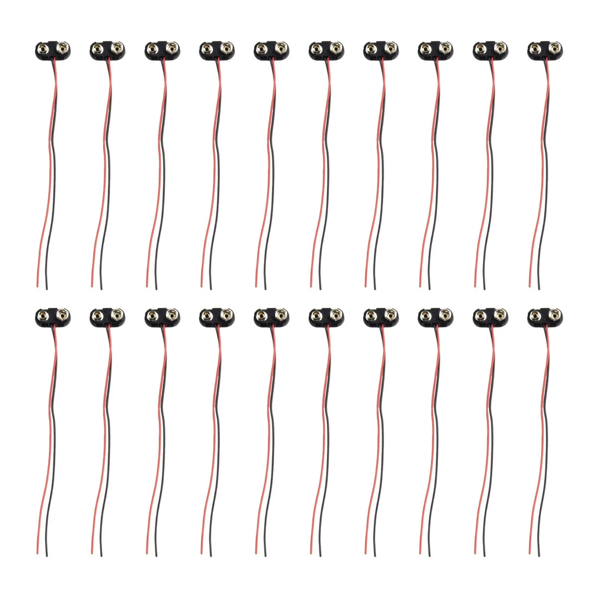 20pcs T Type 9V Snap Clip Connector with Cable - Black Hard Shell