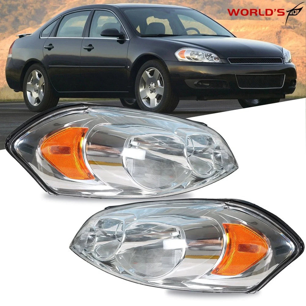 Set of 2 Halogen Headlights for Chevrolet Impala Monte Carlo (2006–2007) Chrome