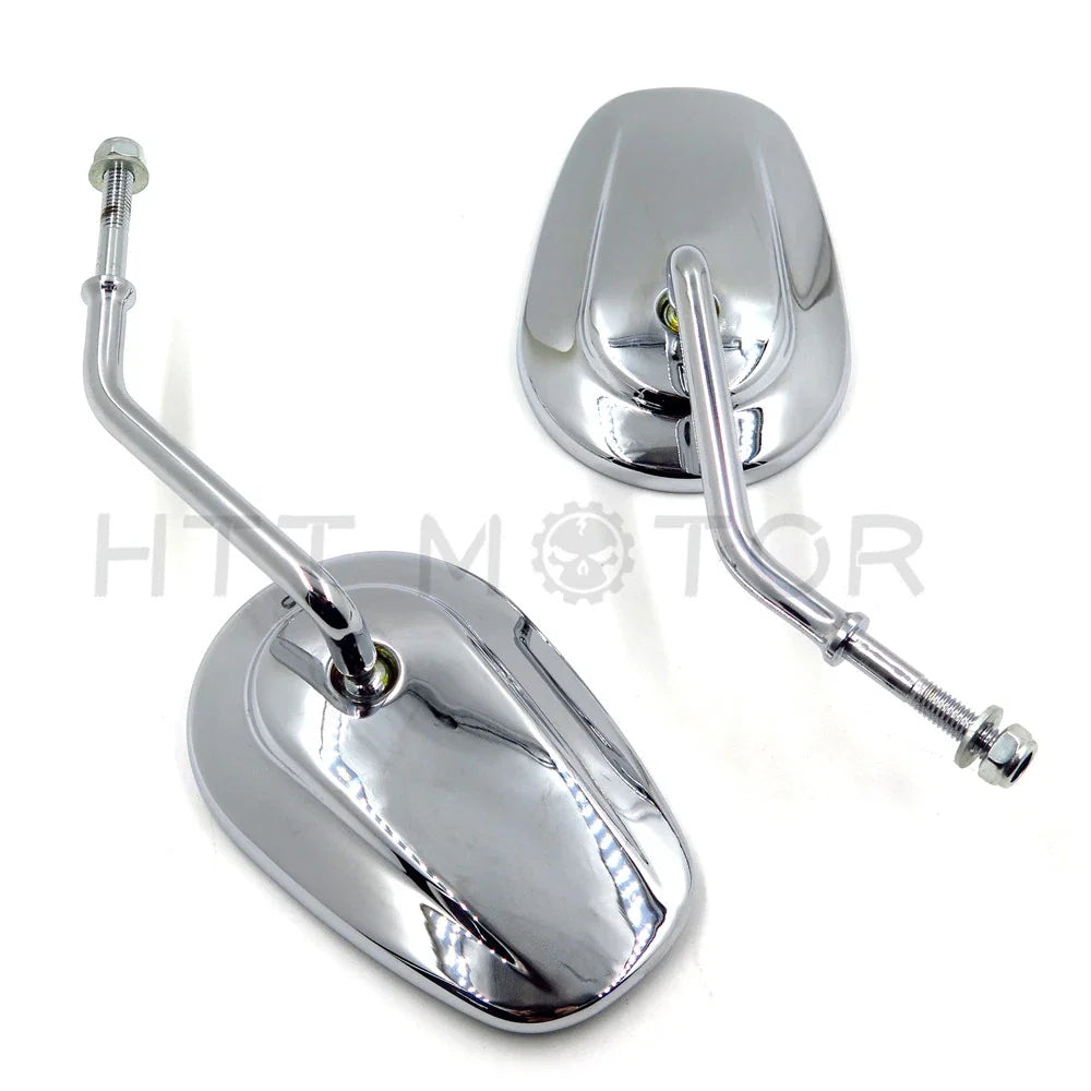 Rearview Long Stem Mirrors, Chrome Tapered Teardrop for Harley Motorcycle