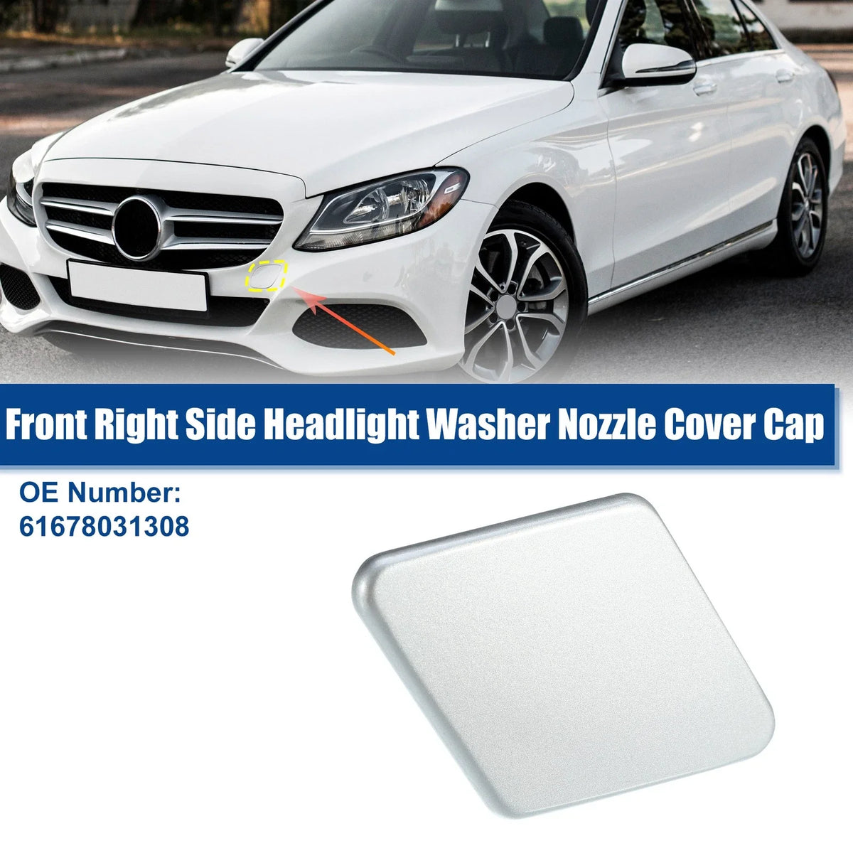 Right Front Headlight Washer Nozzle Cover for BMW (No. 61678031308) Silver Tone