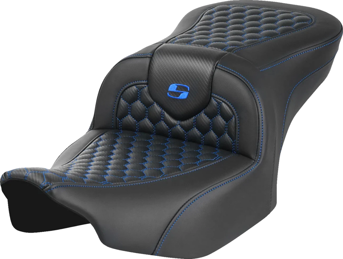 SADDLEMEN Roadsofa Seat for Motorcycle (without Backrest) - Honeycomb - Blue Stitch