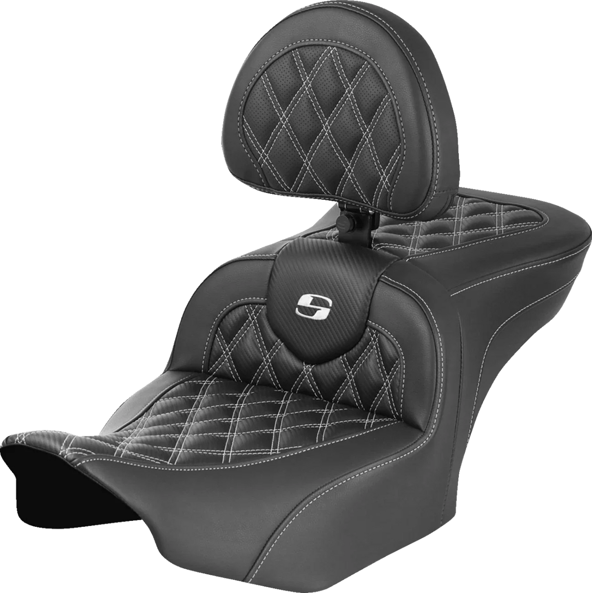 SADDLEMEN RoadSofa Seat with Backrest for Motorcycle (Carbon Fiber, Lattice Stitch)