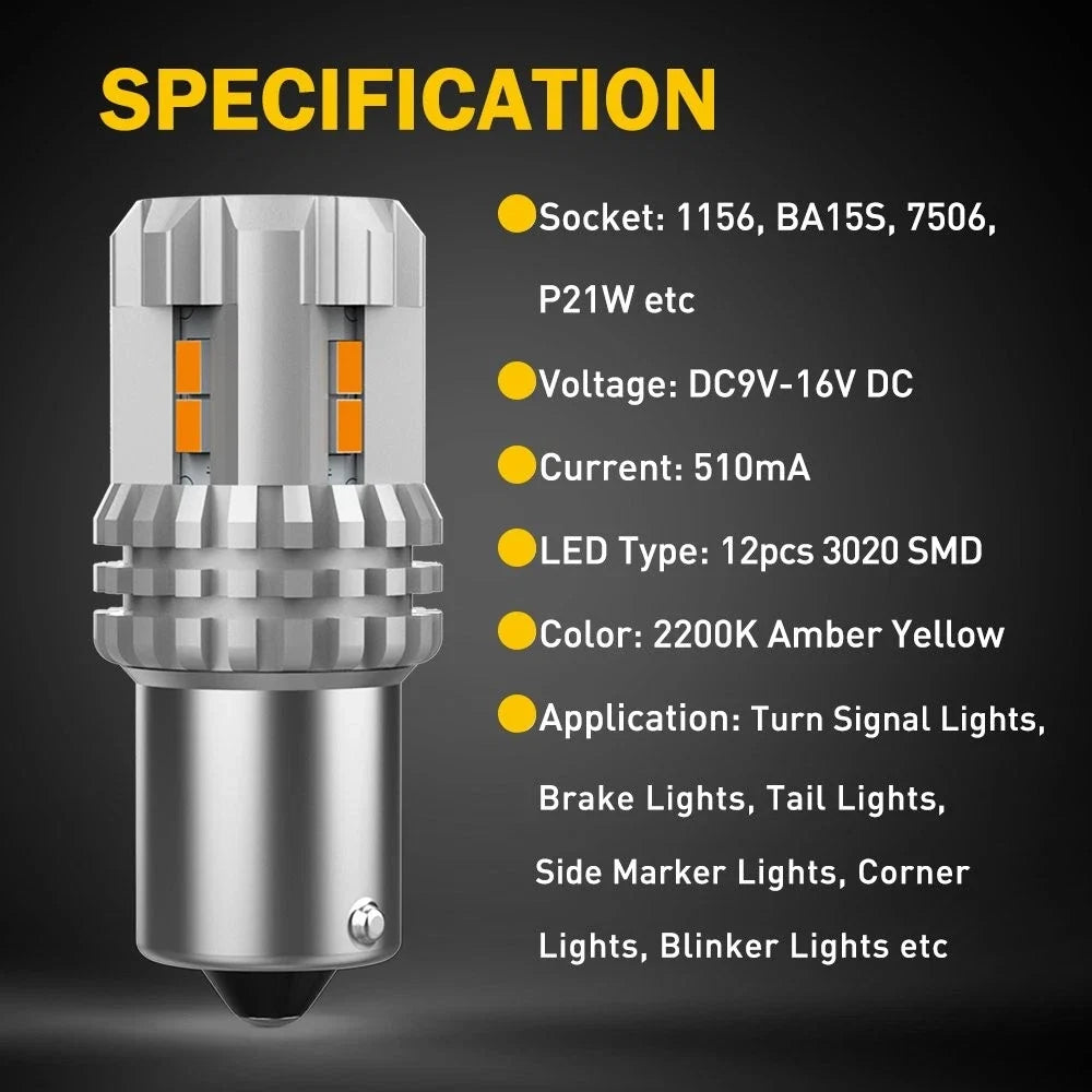 Rear Turn Signal Light Bulbs 1156 BA15S PY21W Yellow - 2 Pack