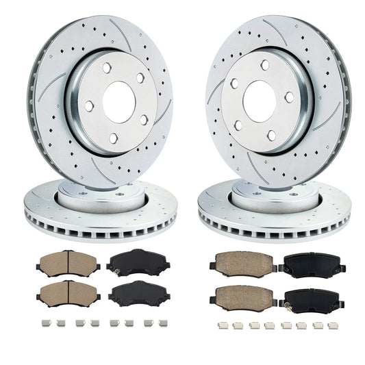 Front & Rear Drilled Rotors and Ceramic Brake Pads for 2012–2017 Jeep Wrangler
