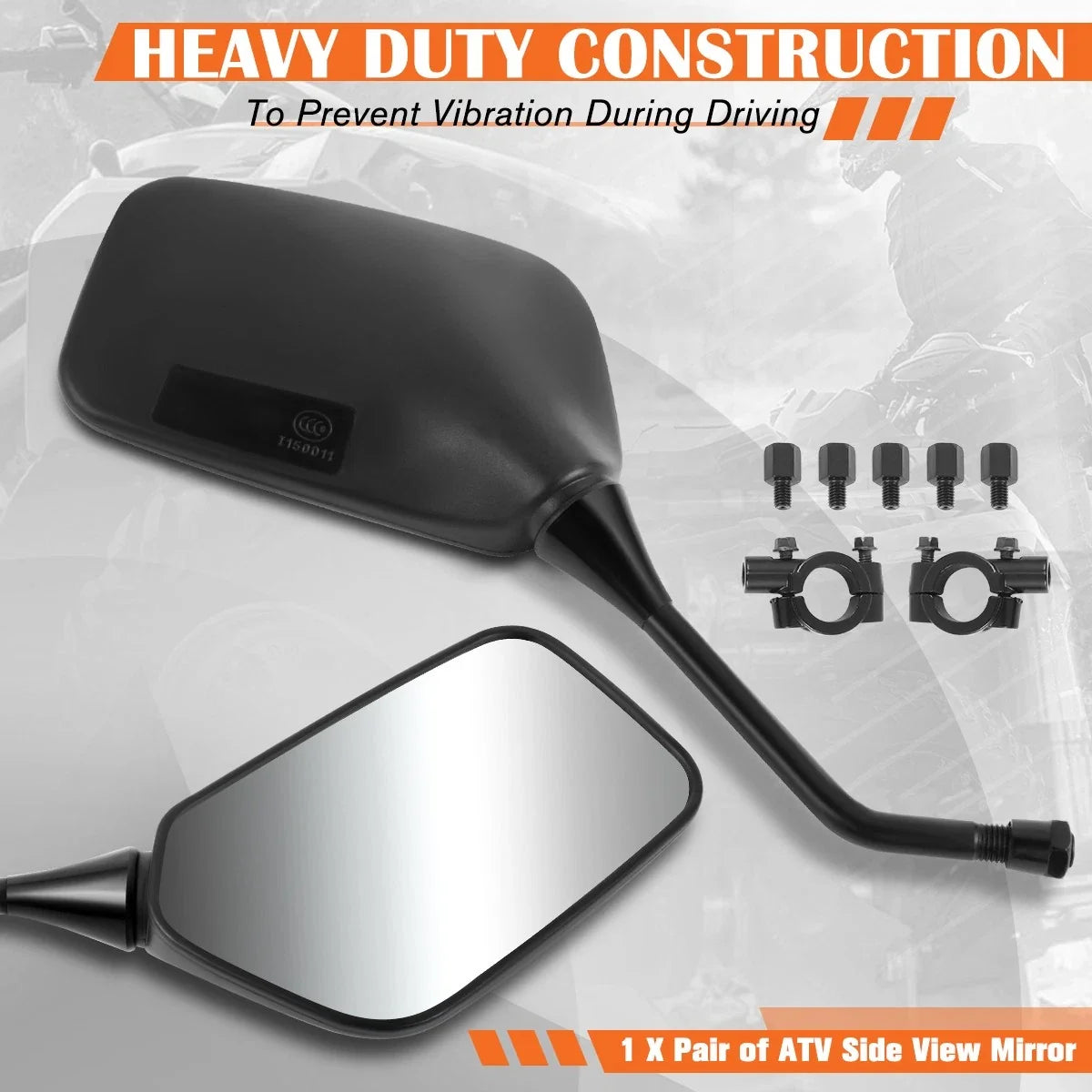 Set of 2 Textured Convex ATV Handlebar Mount Side View Mirrors