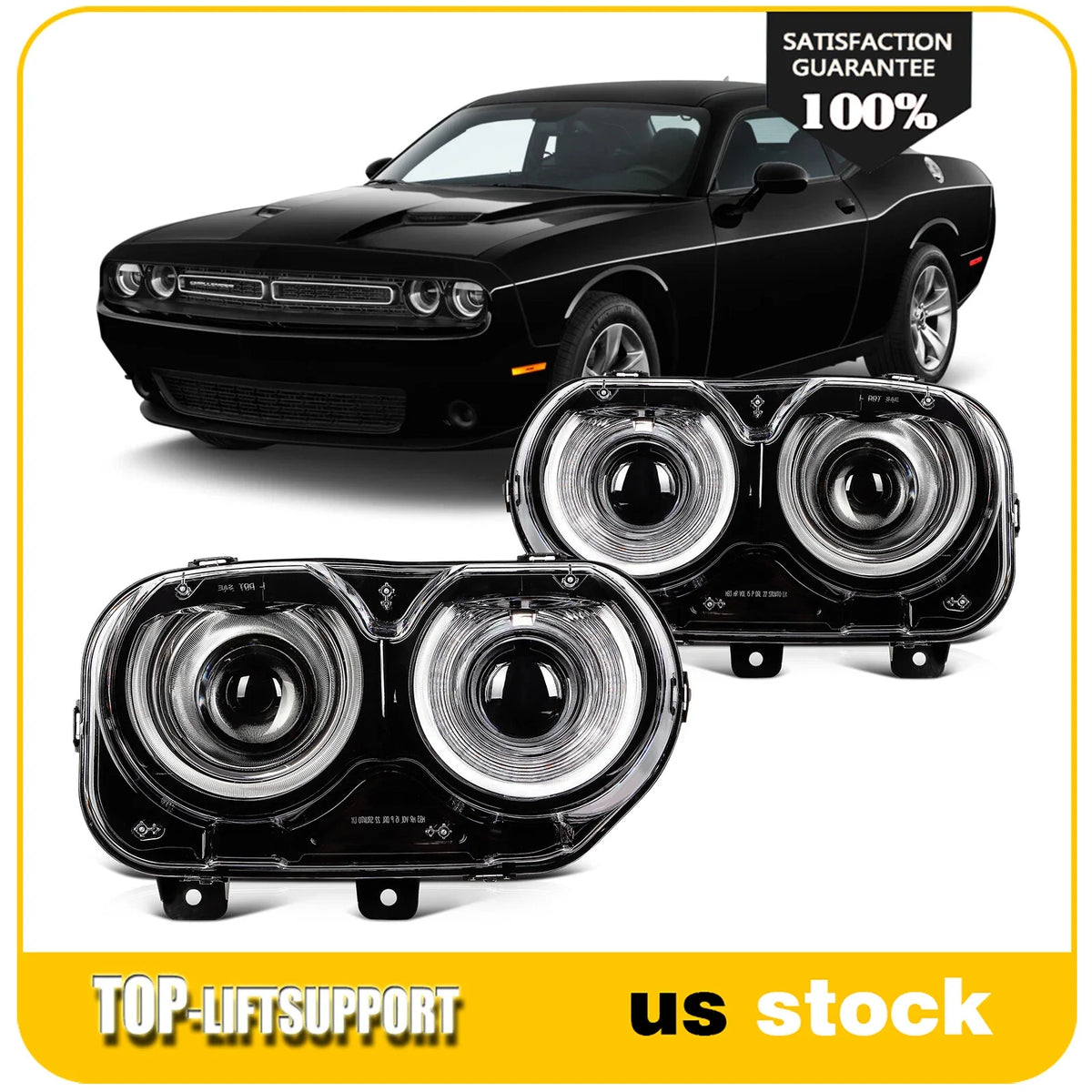 Pair of LED Headlight Assemblies for Dodge Challenger (2015–2022)