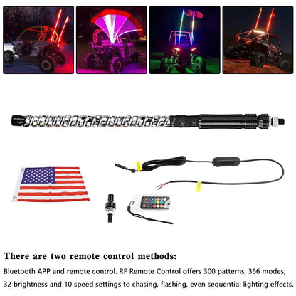 2ft LED Whip Lights RGB for Polaris ATV UTV 2010-2023