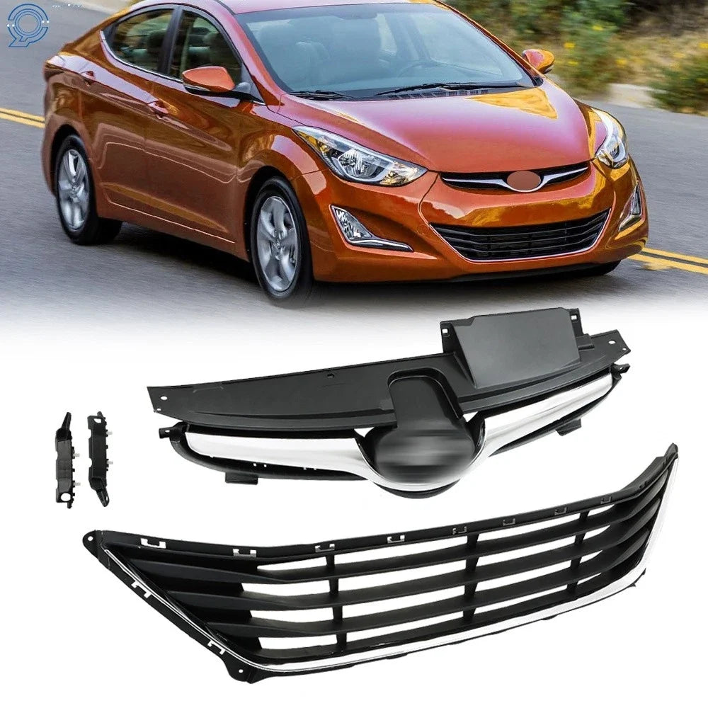 Set of 2 Front Upper and Lower Grilles for Hyundai (2014–2016)