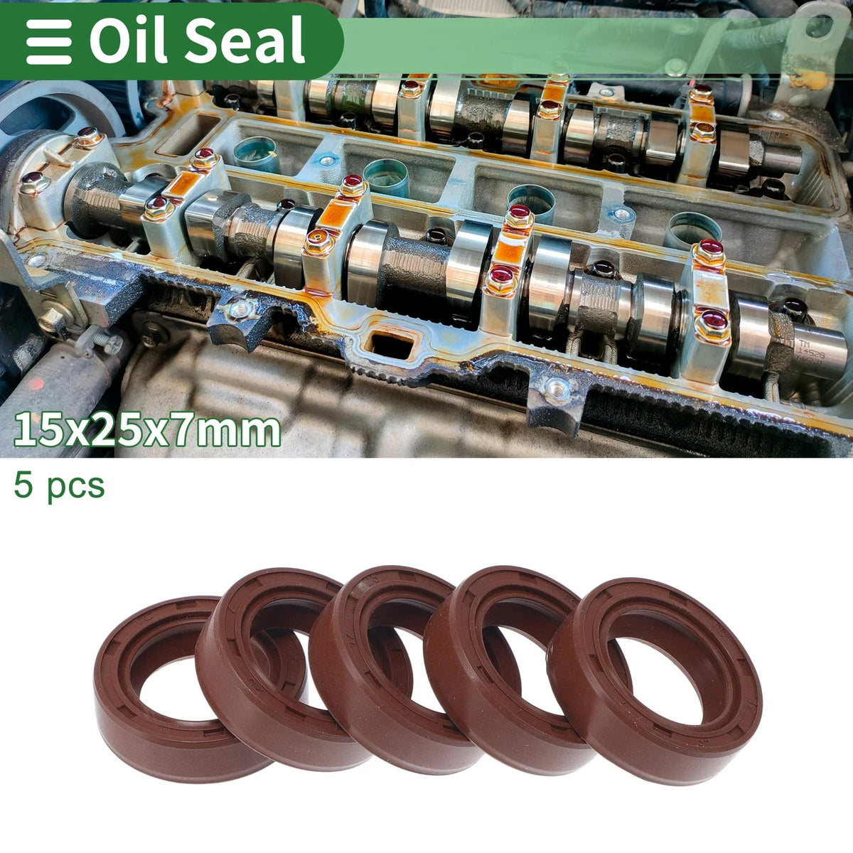 Set of 5 Oil Seal Rotary Shaft Seal FKM Rubber 17x25x7mm