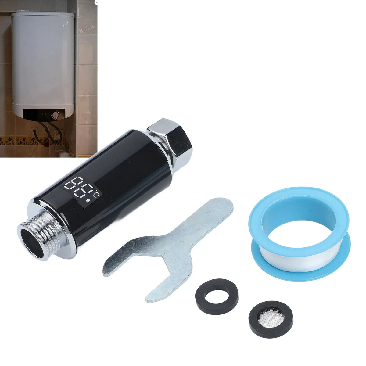 LED Water Temperature Display Shower Head Thermostat for Universal Fit