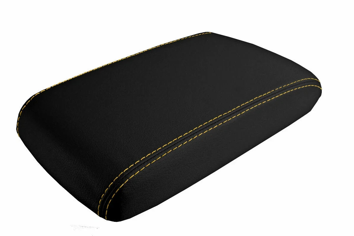 Leather Console Lid Armrest Cover for Dodge Challenger (2008–2014) Yellow Stitch