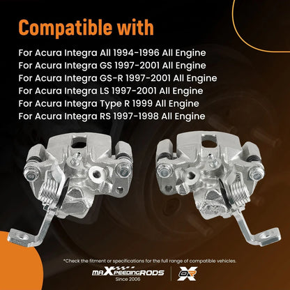 Rear Brake Calipers Pair for Honda Civic del Sol & Acura Integra 1994-2001