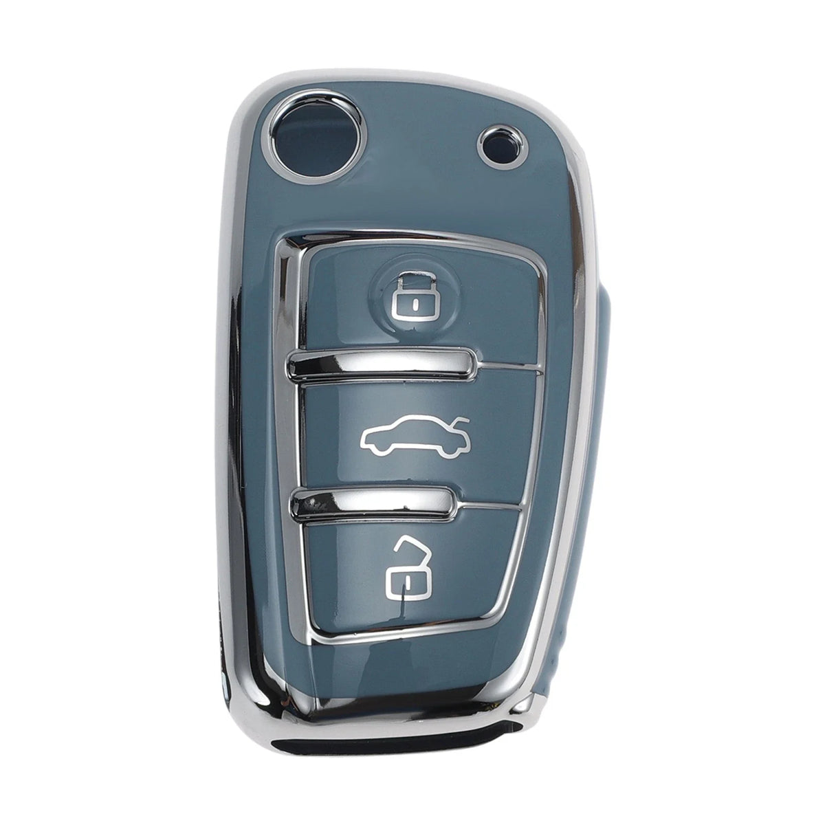 TPU Car Key Case for Audi A1 (2010–2023) - Slate Blue Silver Tone Edge