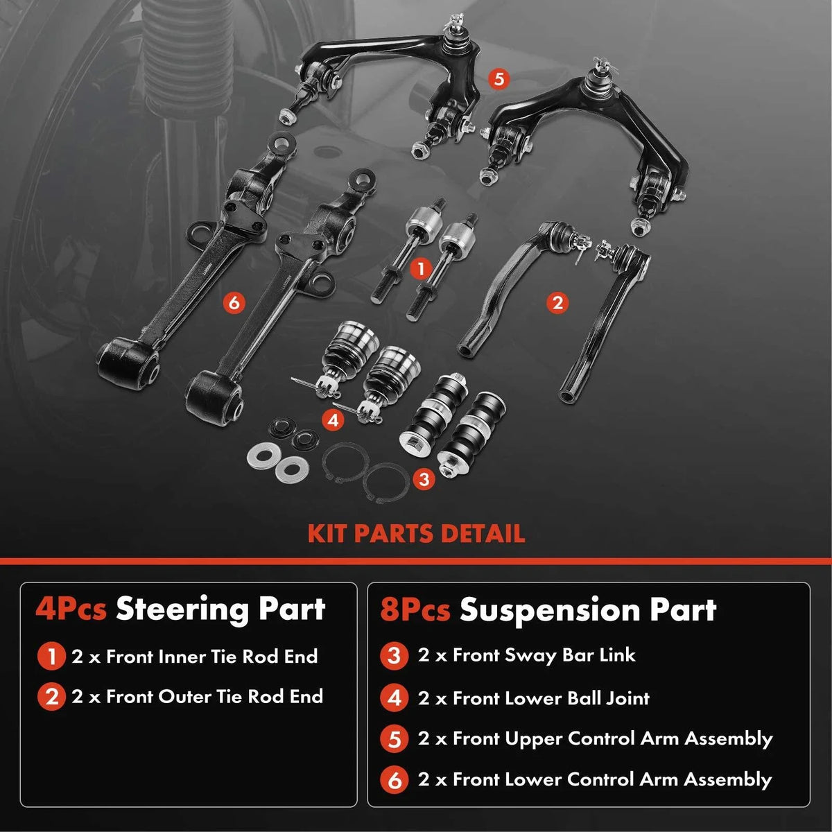 12-Piece Front Tie Rod End and Sway Bar Set for Honda Accord Odyssey