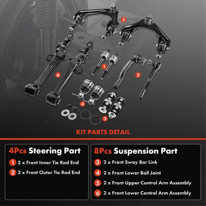 12-Piece Front Tie Rod End and Sway Bar Set for Honda Accord Odyssey