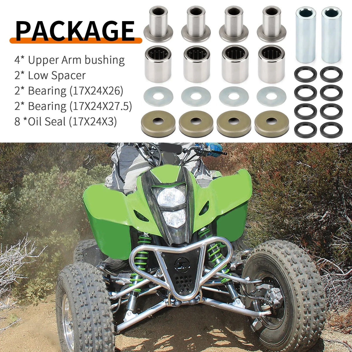 Front Upper + Lower A-Arm Bushing Oil Seal Kit for Arctic Cat 400 DVX (2004–2008)