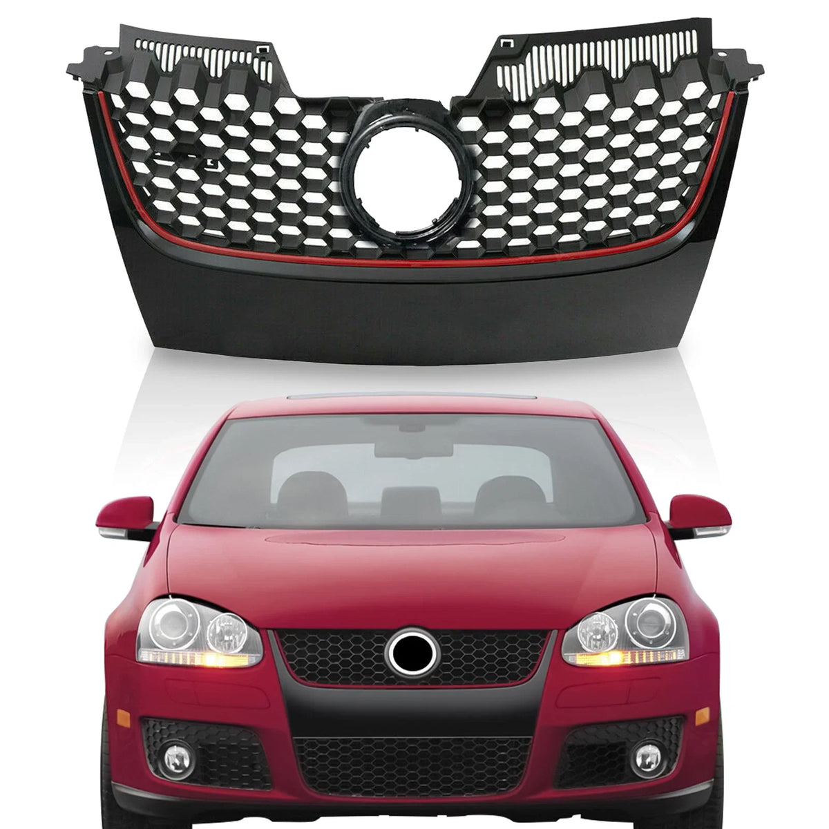 Front Upper Mesh Grille for VW Mk5 GTI Jetta (2006–2009) Matte Black Red Trim