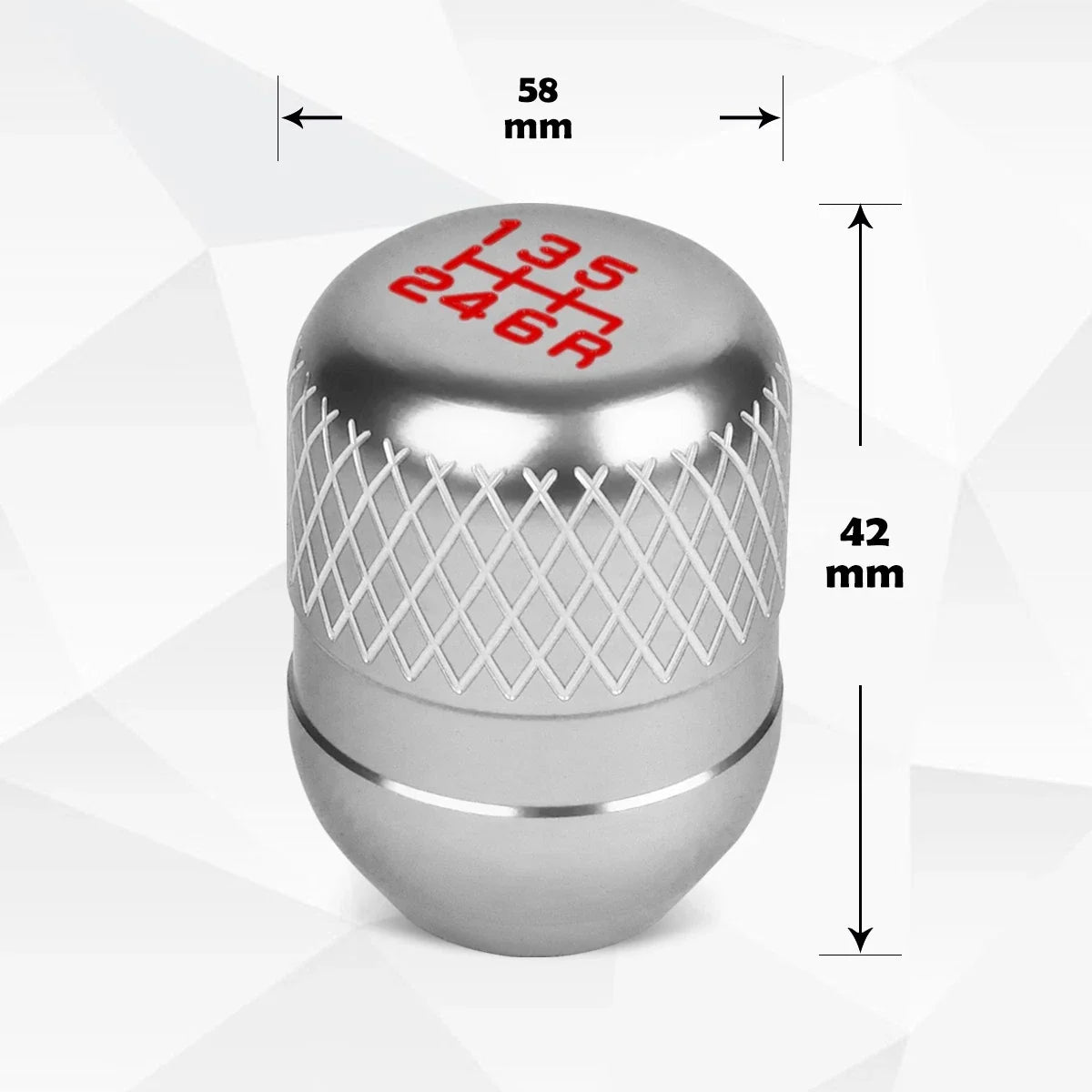 6-Speed Shift Knob - Netted Style for Universal Fit (42mm, Silver)