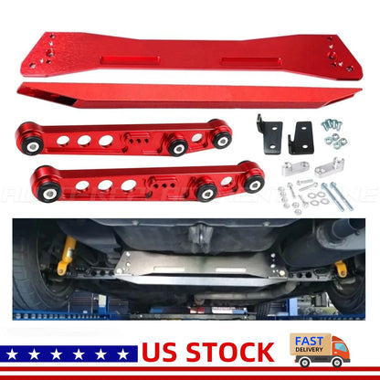 Subframe Brace, Tie Bar & Red Rear Lower Control Arms for Honda Civic EG 92-95