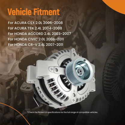 Front Alternator 12V 105A for Honda Element 2.4L 2003-2011 31100-RTA-013
