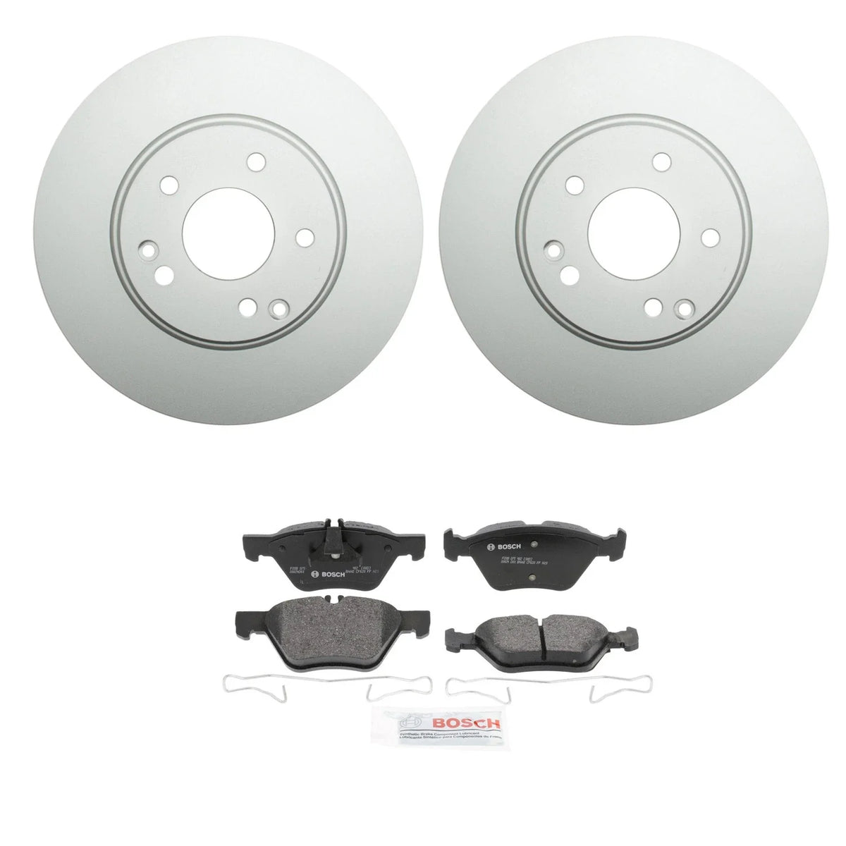 Set of 4 Hella Front Rotors & Bosch QuietCast Ceramic Pads for W210 E320 E430