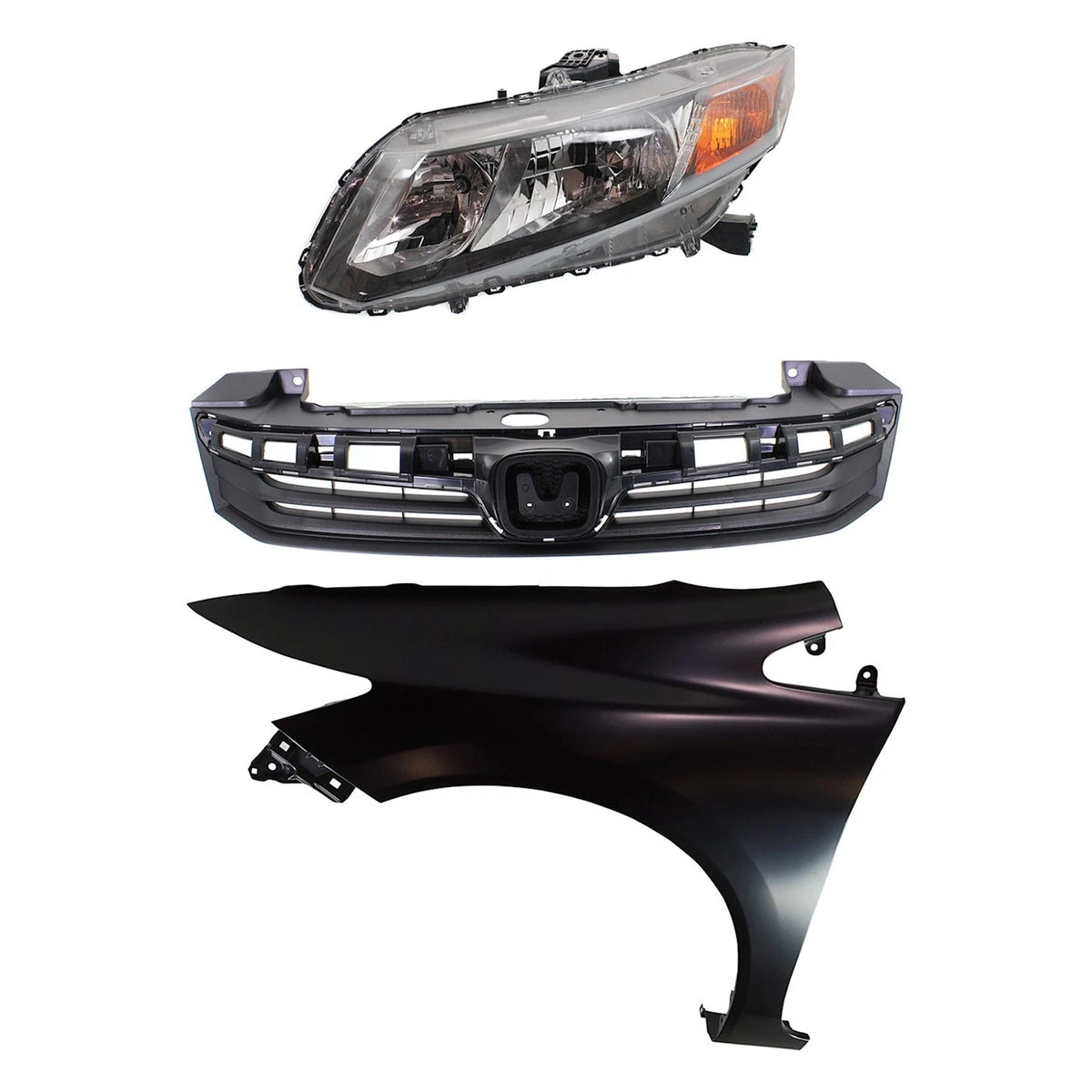 Headlight Kit for Honda Civic (2012) Driver Side Assembly Halogen with Grille